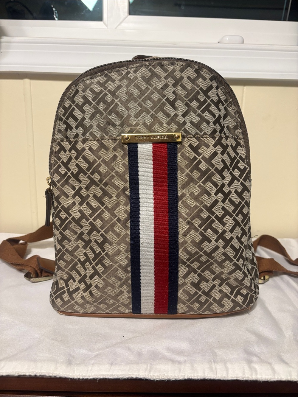 GUC - Tommy Hilfiger Signature Monogram Jacquard Backpack - Brown